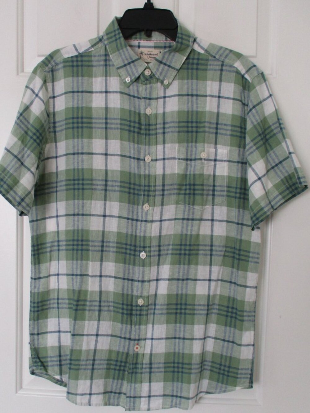 Weatherproof Vintage Mens S/S Green Linen Cotton Button-down Casual Shirt NWOT-M
